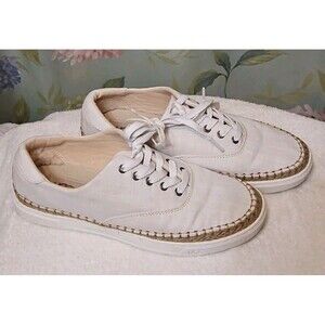 UGG EYAN II WHITE WALL CANVAS LACE-UP SNEAKERS BOAT SHOES Sz 10 EUC